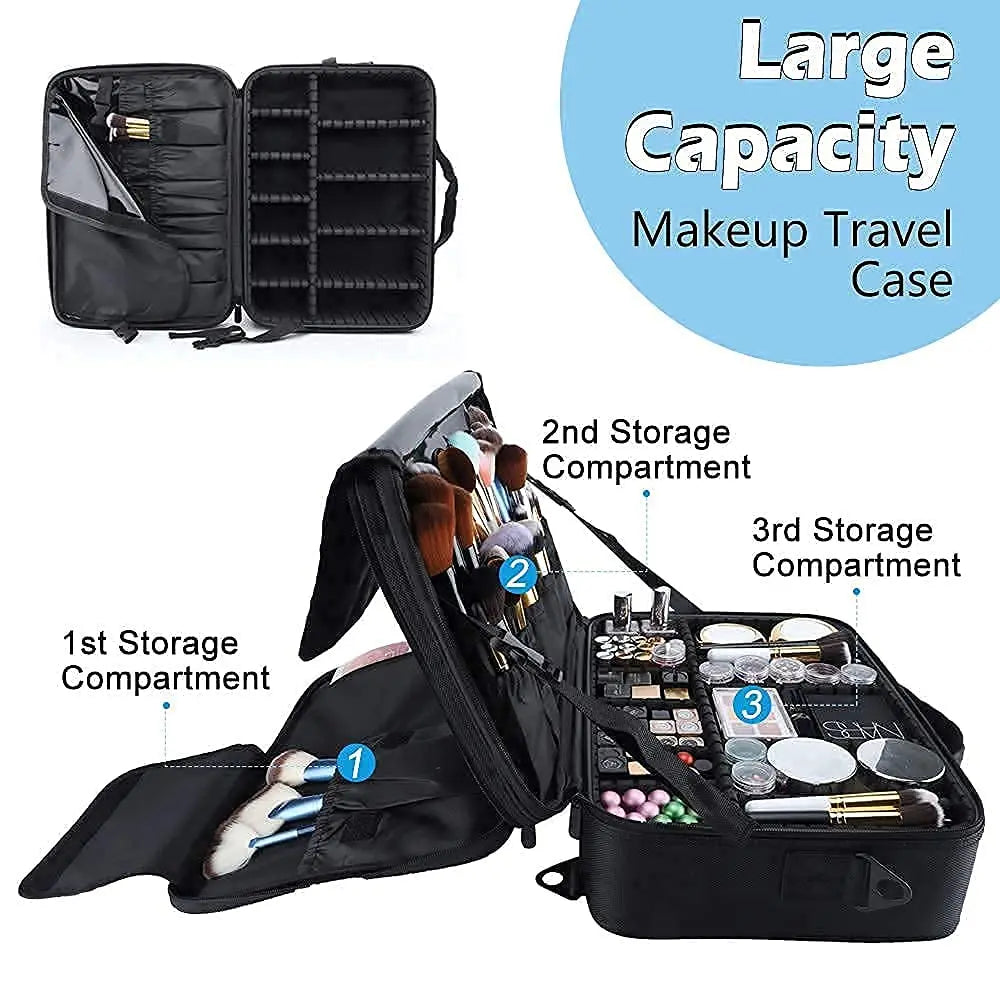 Travel Makeup Train Case Large Capacity Portable Makeup Cosmetic Case Artist Storage Bag with Adjustable Dividers