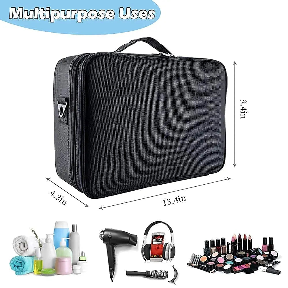 Travel Makeup Train Case Large Capacity Portable Makeup Cosmetic Case Artist Storage Bag with Adjustable Dividers